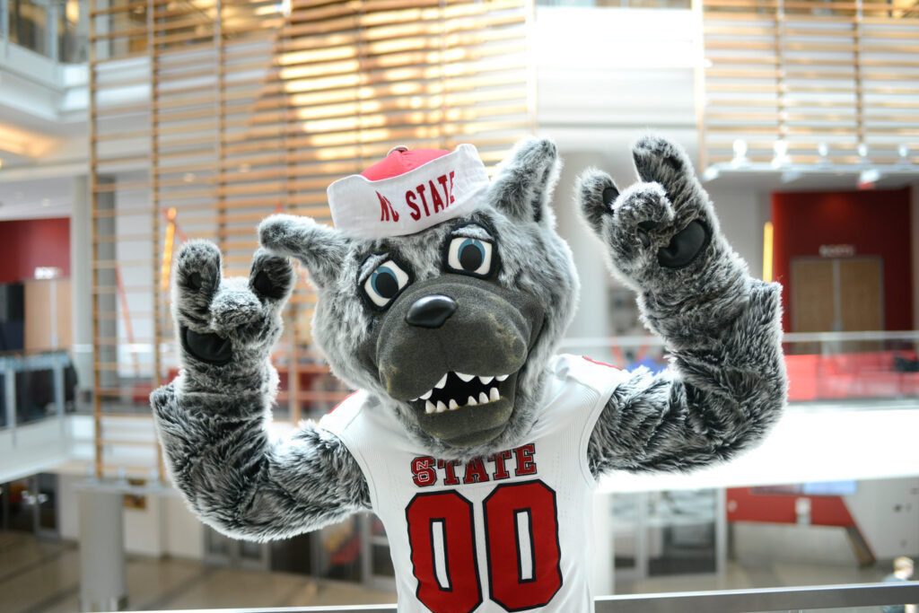 Mr. Wuf shows his school spirit in the Talley Student Union. (Photo by Marc Hall)