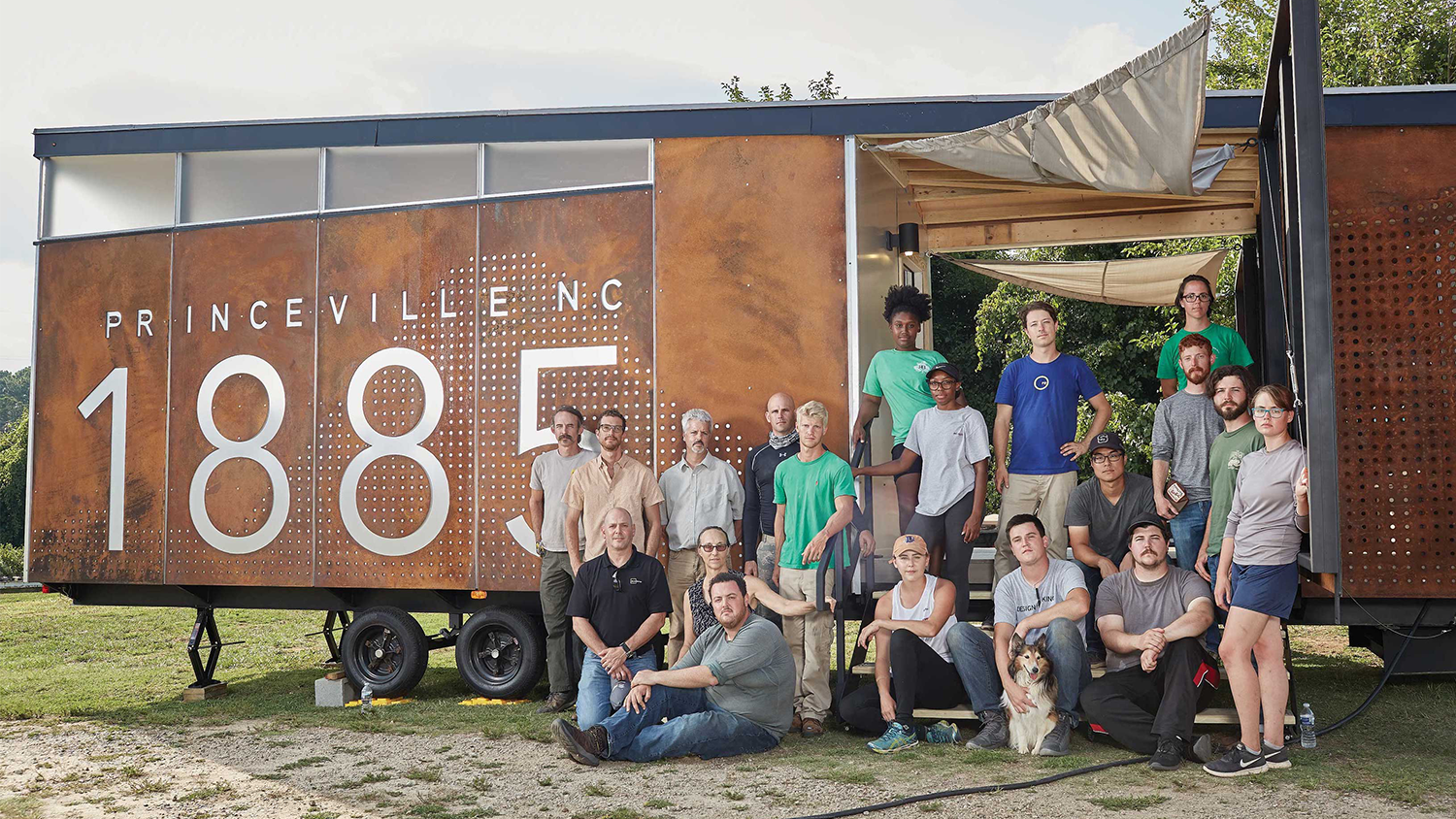 College of Design students pose outside of the Princeville mobile museum