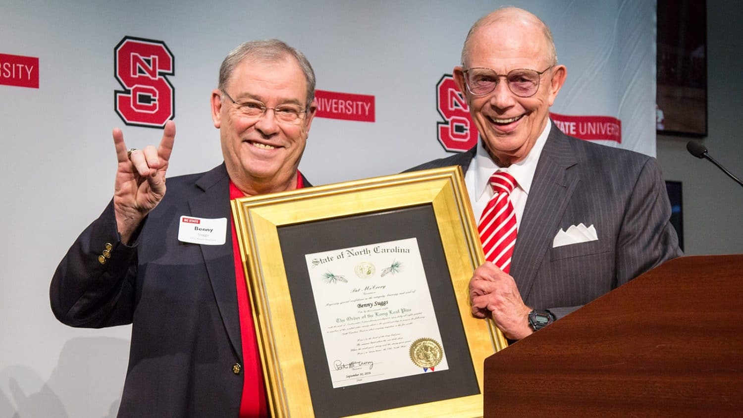 Benny Suggs receiving the Order of the Long Leaf Pine in 2017