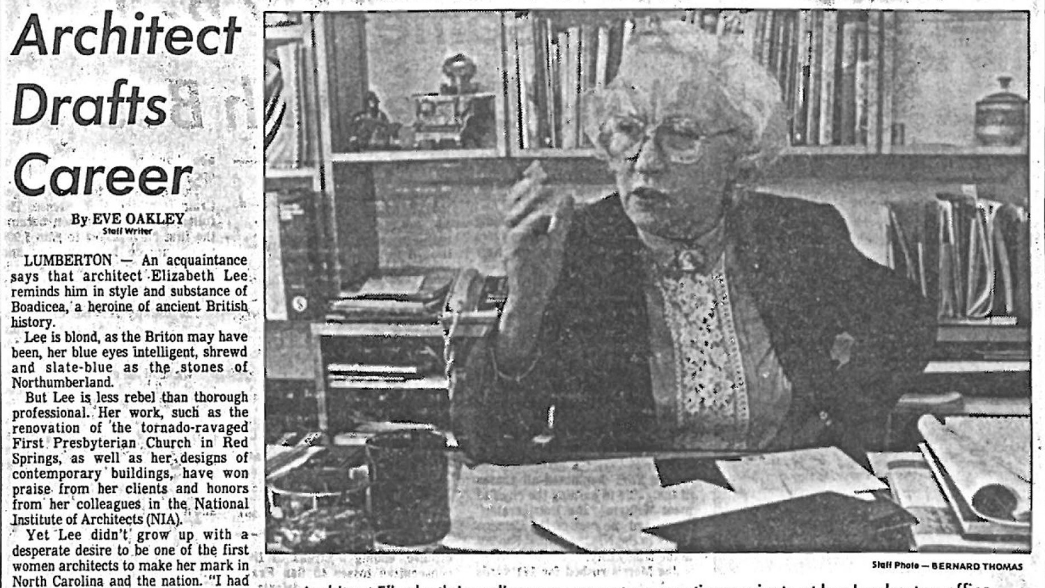 Elizabeth Lee article in the Fayetteville Observer from December 30, 1985