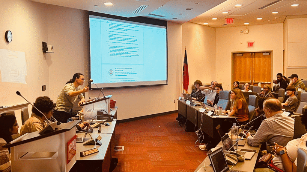 Shubham Rawat giving a presentation to the GSA