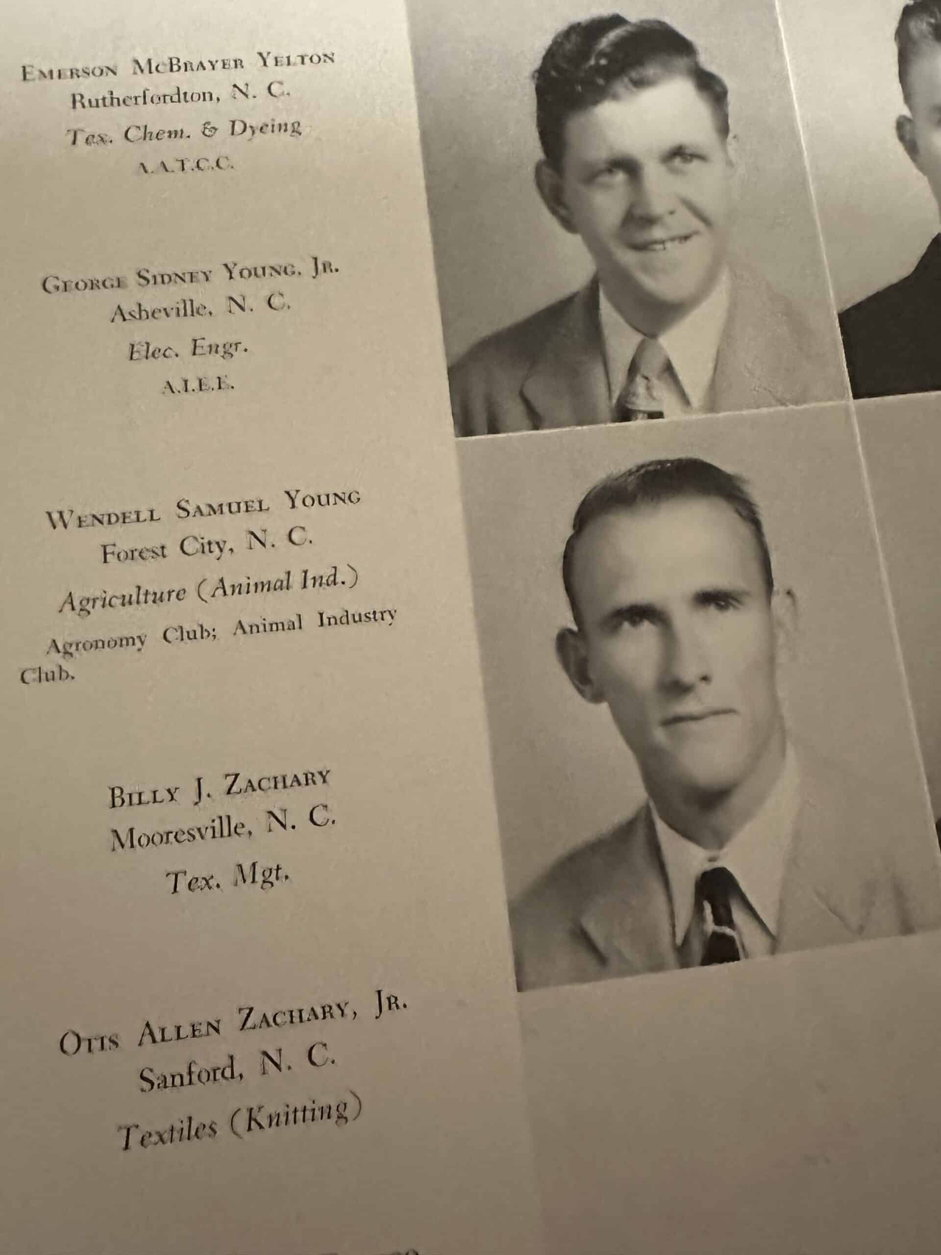 A yearbook showing Wendell Young Sr.'s photo from 1950