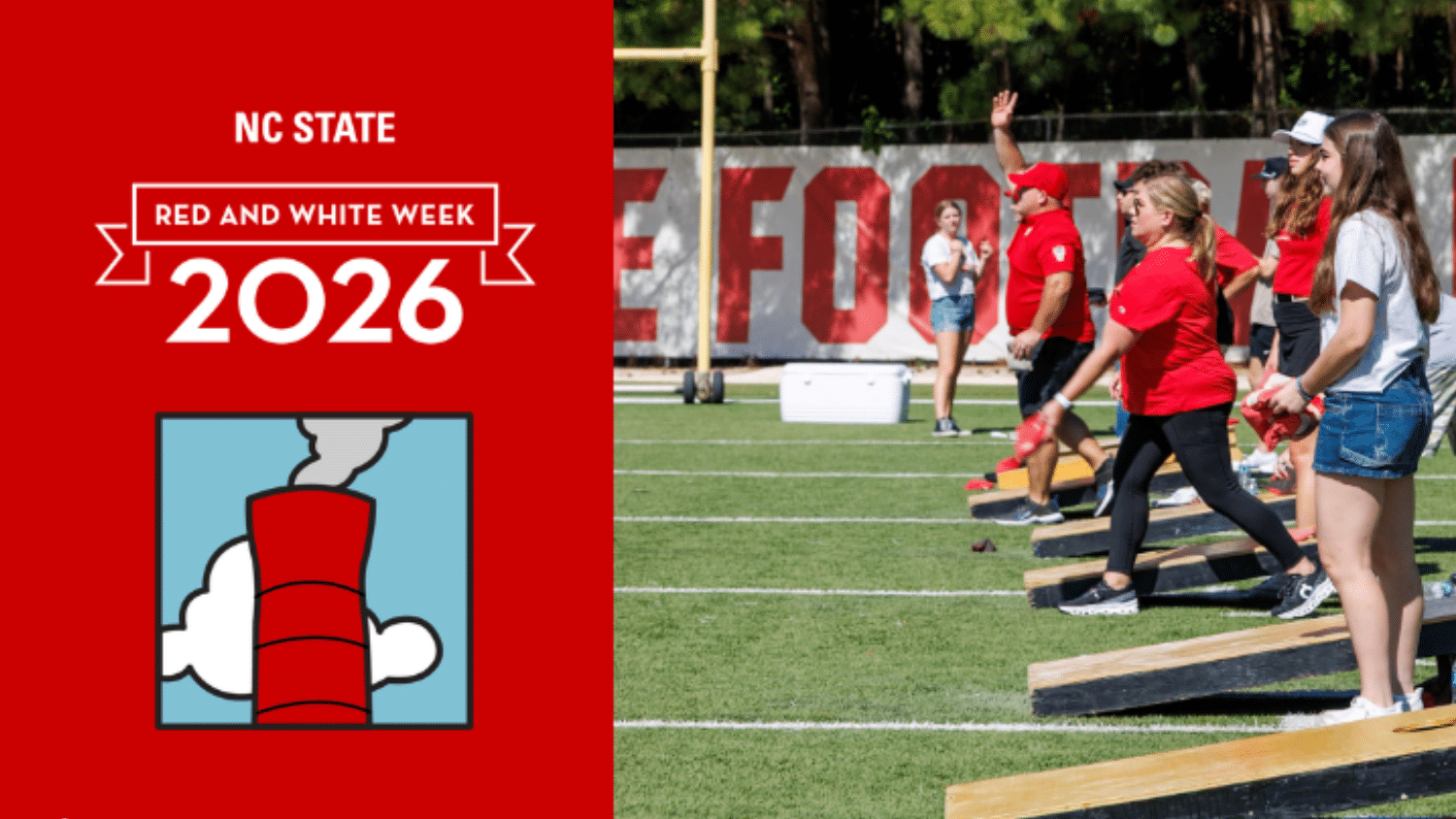 Students play cornhole at NC State University.